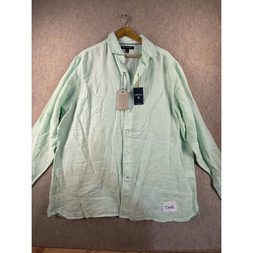 NWT Cremieux Mens XL Mint Green 100% Linen Long Sleeve Button Down Shirt